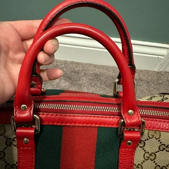 Gucci Boston bag brown monogram with red leather - Picture 10 of 16